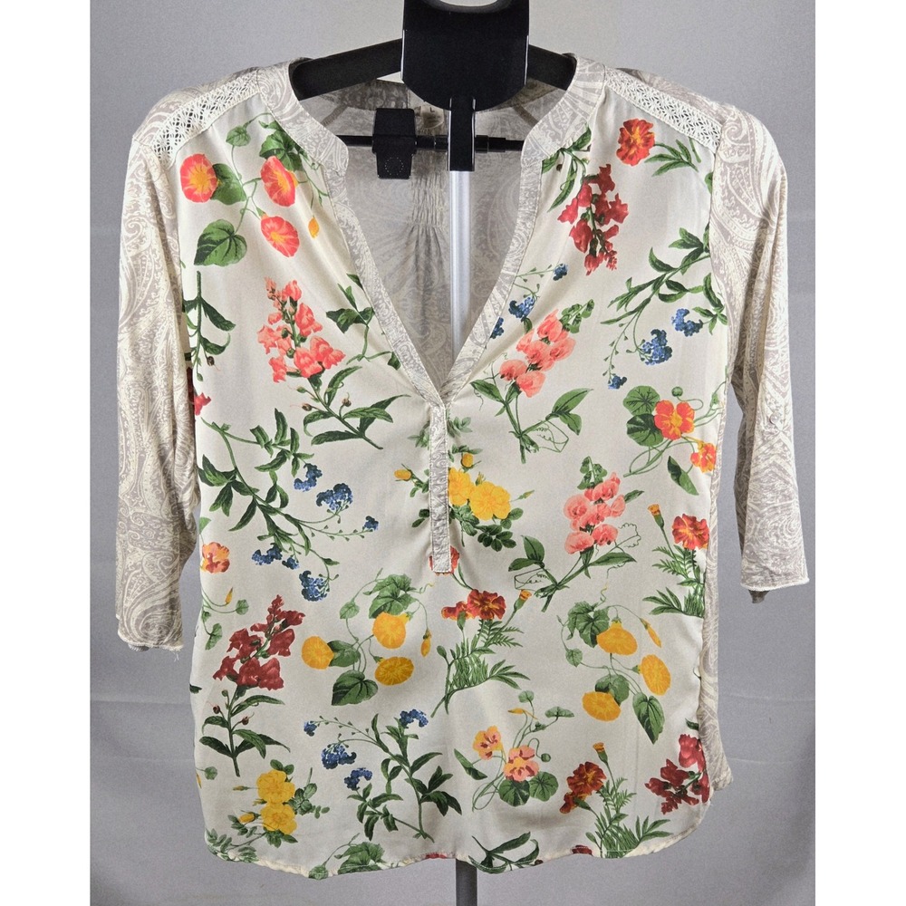 Anthropologie Tiny Botanical Floral Lace Sleeve Peasant‎ Blouse Large